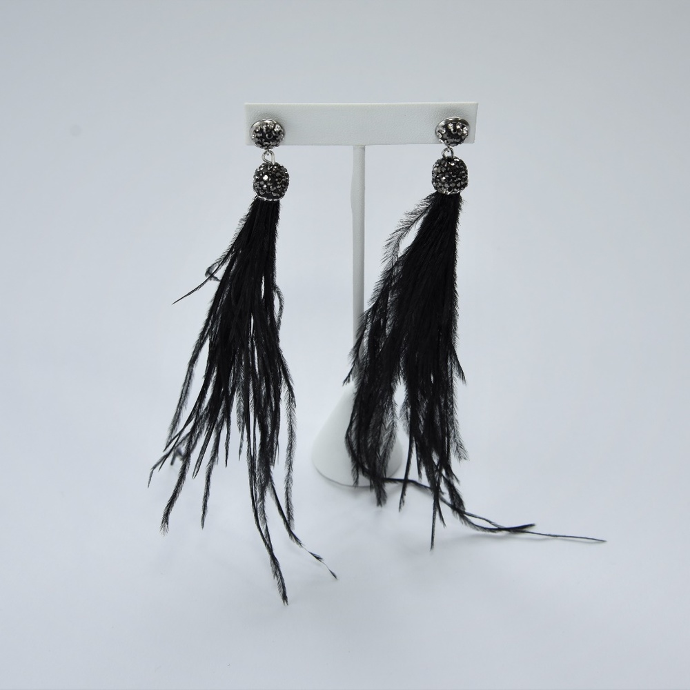 Feather earring with black stones